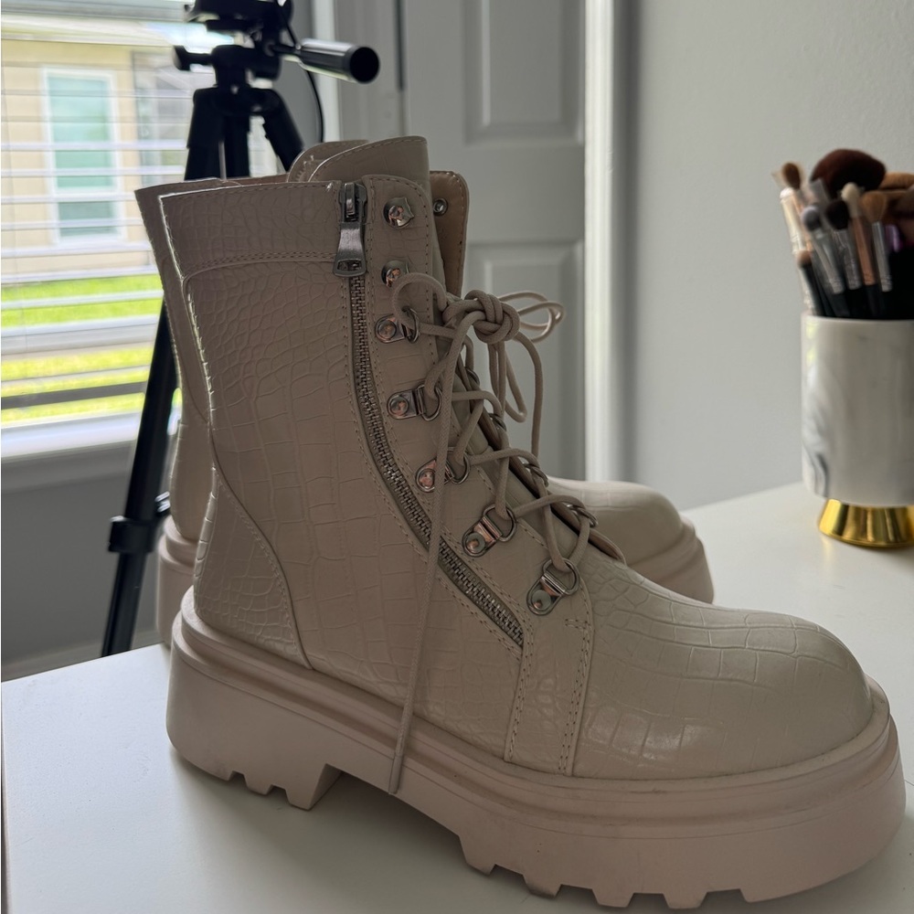 Beige combat boots